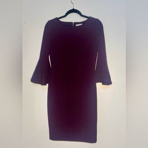 Calvin Klein Plum Sheath Dress with Bell Sleeves